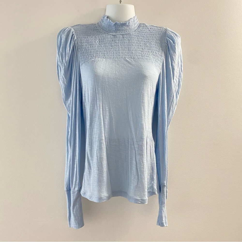 7 for all mankind blouse burnout smocked faux turtleneck - Picture 2 of 12
